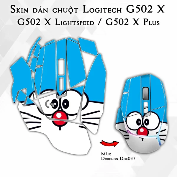 Skin dán chuột Logitech G502 X mẫu Doremon Dor037