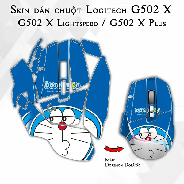 Skin dán chuột Logitech G502 X mẫu Doremon Dor038