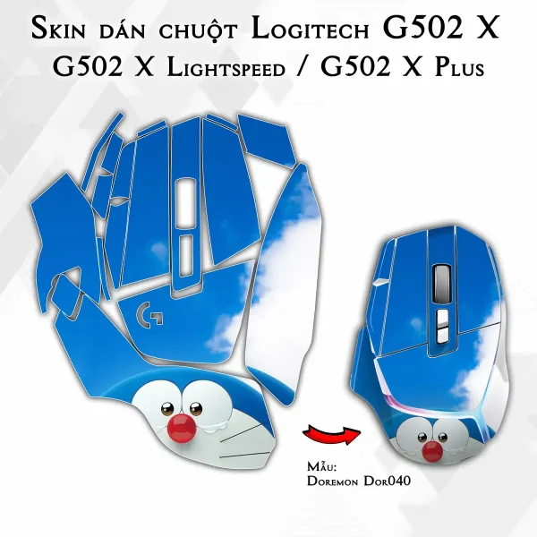 Skin dán chuột Logitech G502 X mẫu Doremon Dor040