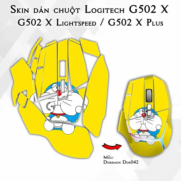 Skin dán chuột Logitech G502 X mẫu Doremon Dor042