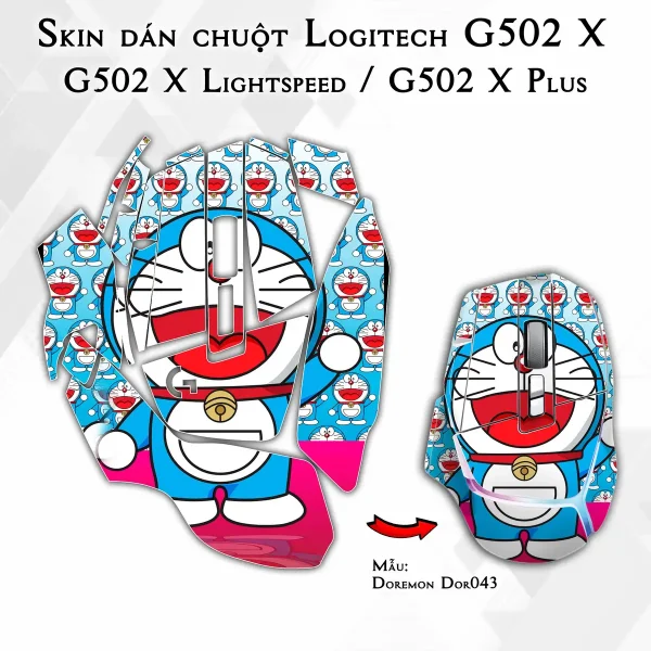 Skin dán chuột Logitech G502 X mẫu Doremon Dor043
