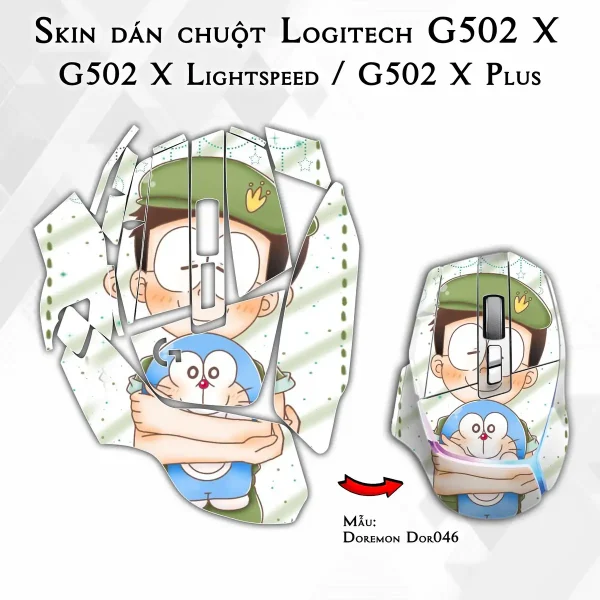 Skin dán chuột Logitech G502 X mẫu Doremon Dor046