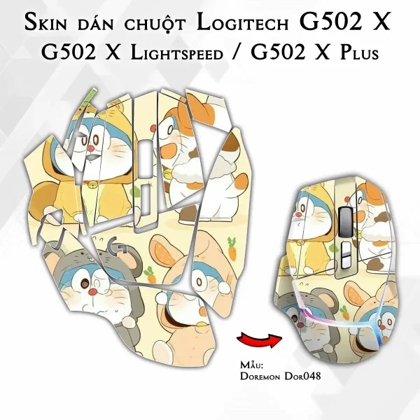 Skin dán chuột Logitech G502 X mẫu Doremon Dor048