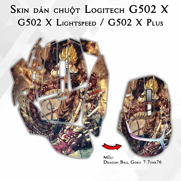 Skin dán chuột Logitech G502 X mẫu Dragon Ball Goku 7 7vnr76