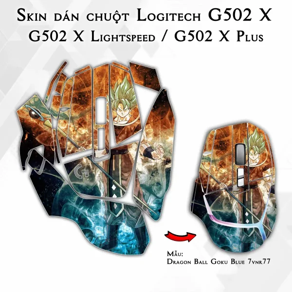 Skin dán chuột Logitech G502 X mẫu Dragon Ball Goku Blue 7vnr77