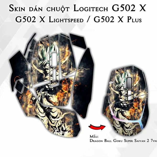 Skin dán chuột Logitech G502 X mẫu Dragon Ball Goku Super Saiyan 2 7vnr54