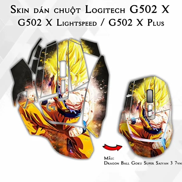 Skin dán chuột Logitech G502 X mẫu Dragon Ball Goku Super Saiyan 3 7vnr79