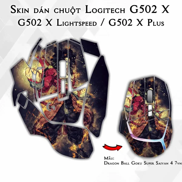 Skin dán chuột Logitech G502 X mẫu Dragon Ball Goku Super Saiyan 4 7vnr55