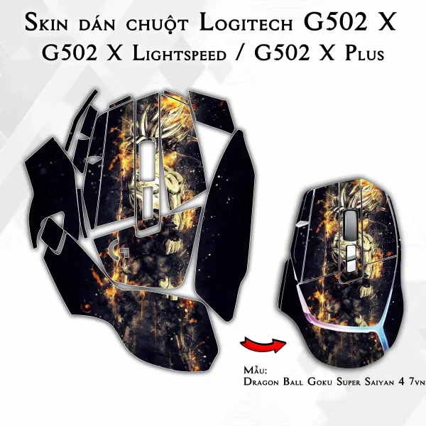 Skin dán chuột Logitech G502 X mẫu Dragon Ball Goku Super Saiyan 4 7vnr80
