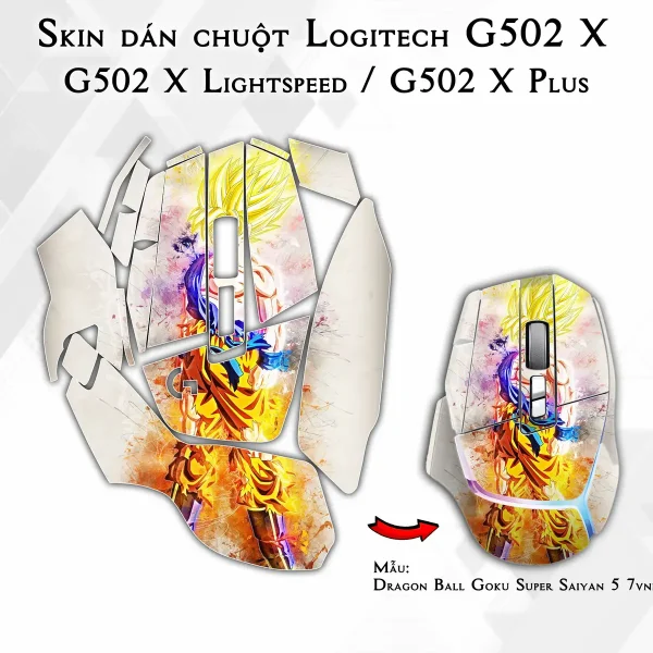 Skin dán chuột Logitech G502 X mẫu Dragon Ball Goku Super Saiyan 5 7vnr81