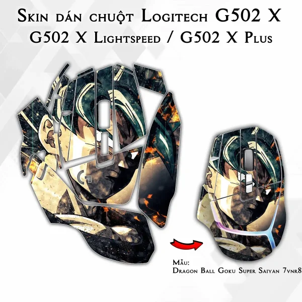 Skin dán chuột Logitech G502 X mẫu Dragon Ball Goku Super Saiyan 7vnr84
