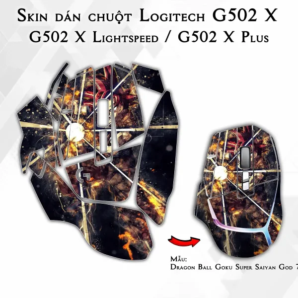 Skin dán chuột Logitech G502 X mẫu Dragon Ball Goku Super Saiyan God 7vnr83