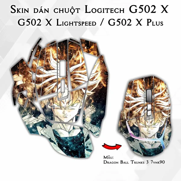 Skin dán chuột Logitech G502 X mẫu Dragon Ball Trunks 3 7vnr90
