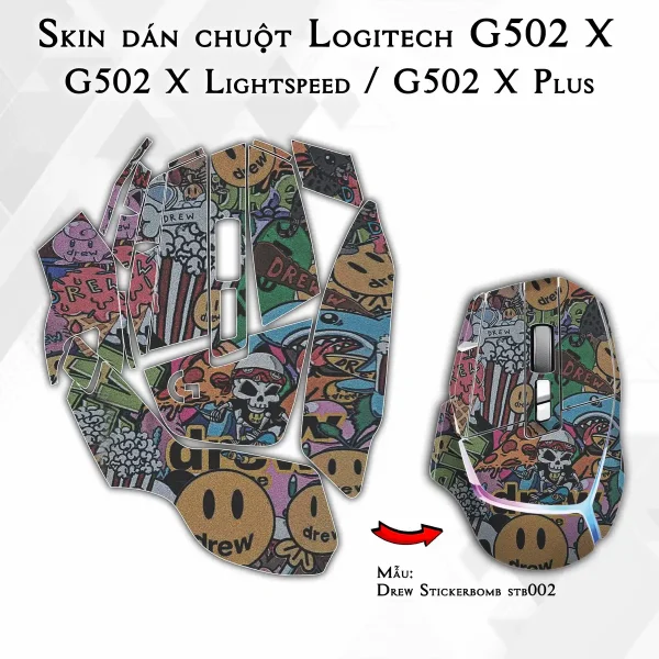 Skin dán chuột Logitech G502 X mẫu Drew Stickerbomb stb002