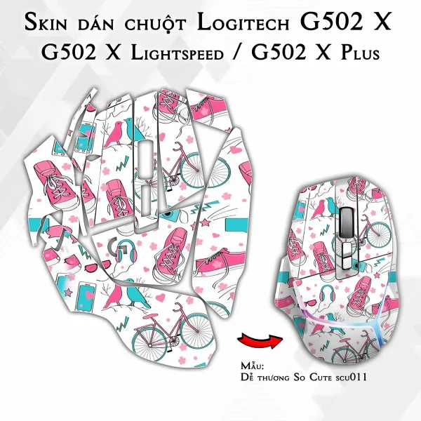 Skin dán chuột Logitech G502 X mẫu Dễ thương So Cute scu011