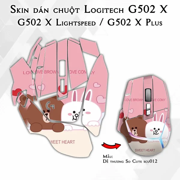 Skin dán chuột Logitech G502 X mẫu Dễ thương So Cute scu012