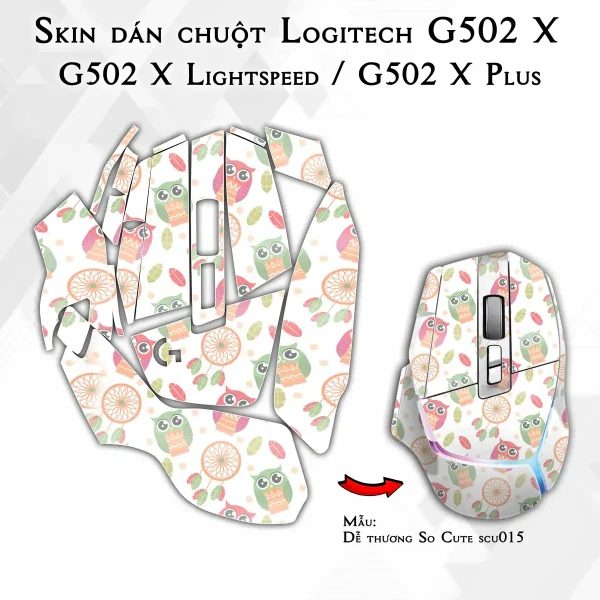 Skin dán chuột Logitech G502 X mẫu Dễ thương So Cute scu015