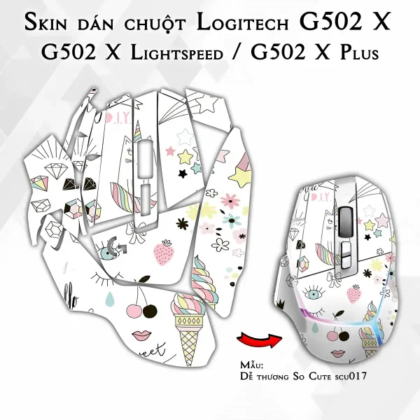 Skin dán chuột Logitech G502 X mẫu Dễ thương So Cute scu017