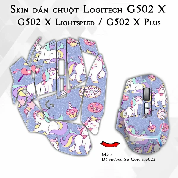 Skin dán chuột Logitech G502 X mẫu Dễ thương So Cute scu023