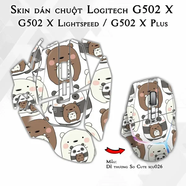 Skin dán chuột Logitech G502 X mẫu Dễ thương So Cute scu026