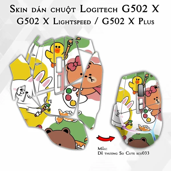 Skin dán chuột Logitech G502 X mẫu Dễ thương So Cute scu033