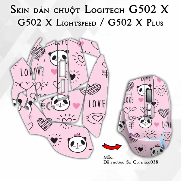 Skin dán chuột Logitech G502 X mẫu Dễ thương So Cute scu038