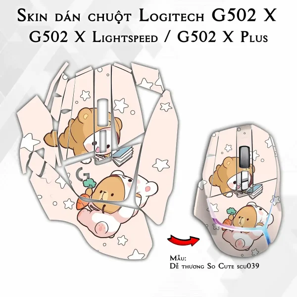 Skin dán chuột Logitech G502 X mẫu Dễ thương So Cute scu039