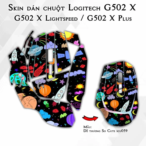 Skin dán chuột Logitech G502 X mẫu Dễ thương So Cute scu059