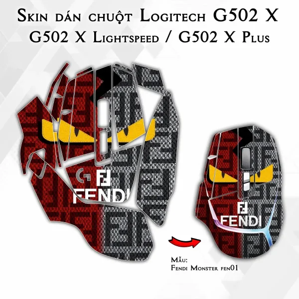 Skin dán chuột Logitech G502 X mẫu Fendi Monster fen01