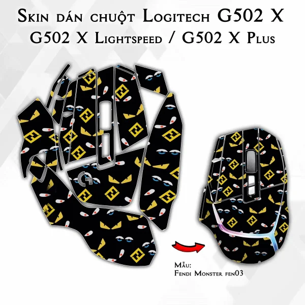Skin dán chuột Logitech G502 X mẫu Fendi Monster fen03