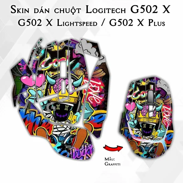 Skin dán chuột Logitech G502 X mẫu Graffiti