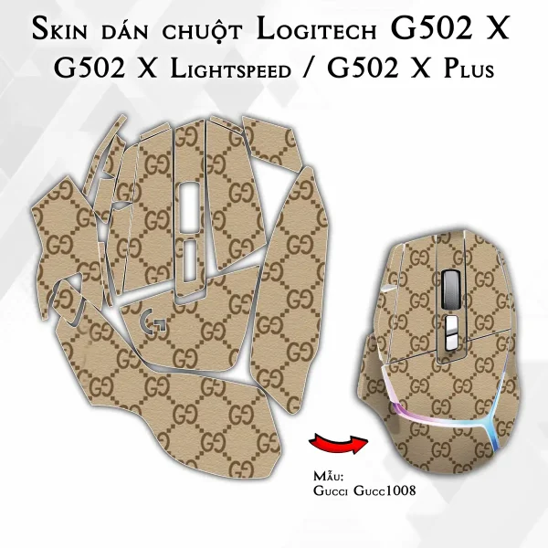 Skin dán chuột Logitech G502 X mẫu Gucci Gucc1008