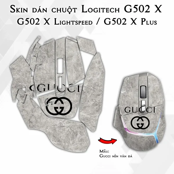 Skin dán chuột Logitech G502 X mẫu Gucci nền vân đá