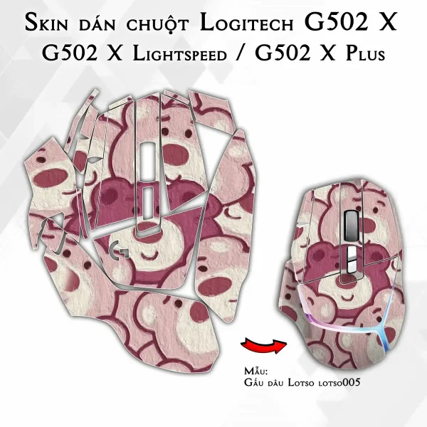 Skin dán chuột Logitech G502 X mẫu Gấu dâu Lotso lotso005