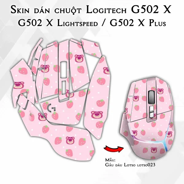 Skin dán chuột Logitech G502 X mẫu Gấu dâu Lotso lotso023