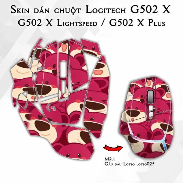 Skin dán chuột Logitech G502 X mẫu Gấu dâu Lotso lotso025