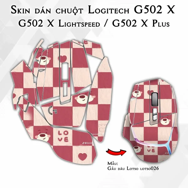 Skin dán chuột Logitech G502 X mẫu Gấu dâu Lotso lotso026