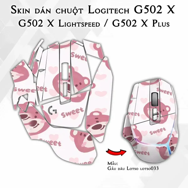 Skin dán chuột Logitech G502 X mẫu Gấu dâu Lotso lotso033