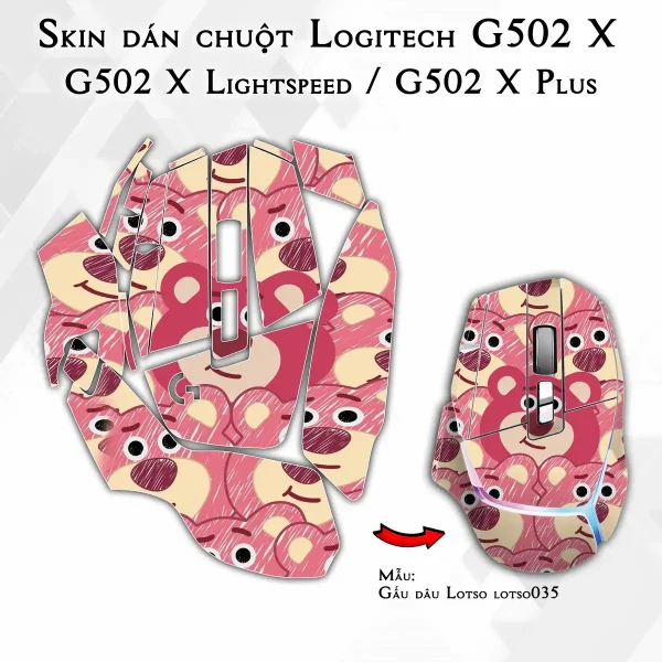 Skin dán chuột Logitech G502 X mẫu Gấu dâu Lotso lotso035