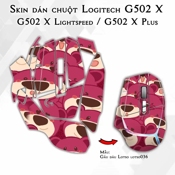 Skin dán chuột Logitech G502 X mẫu Gấu dâu Lotso lotso036