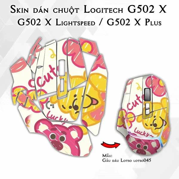 Skin dán chuột Logitech G502 X mẫu Gấu dâu Lotso lotso045