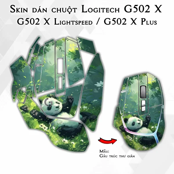 Skin dán chuột Logitech G502 X mẫu Gấu trúc thư giãn