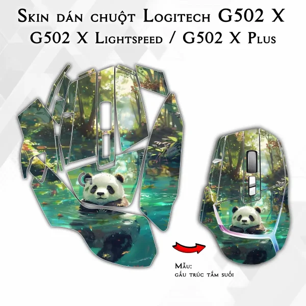 Skin dán chuột Logitech G502 X mẫu gấu trúc tắm suối