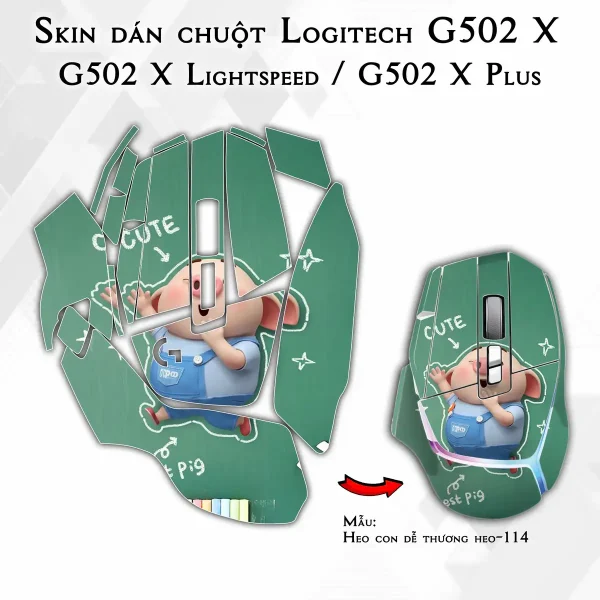 Skin dán chuột Logitech G502 X mẫu Heo con dễ thương heo-114