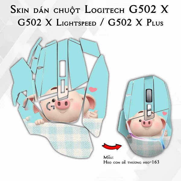 Skin dán chuột Logitech G502 X mẫu Heo con dễ thương heo-163