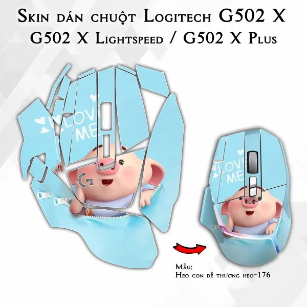 Skin dán chuột Logitech G502 X mẫu Heo con dễ thương heo-176