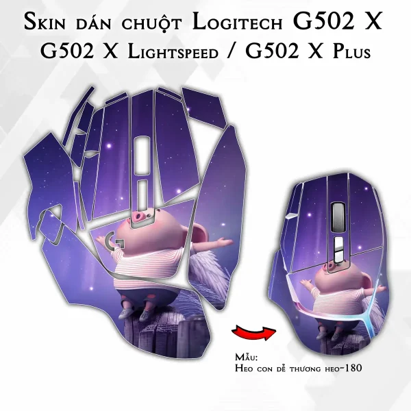 Skin dán chuột Logitech G502 X mẫu Heo con dễ thương heo-180
