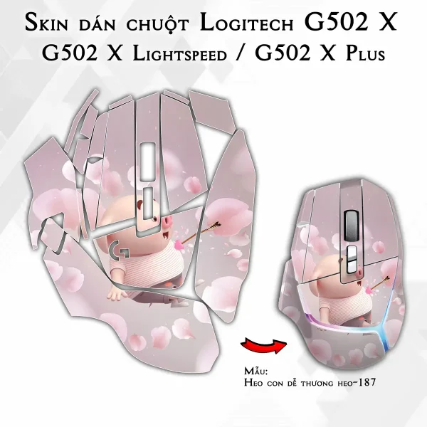 Skin dán chuột Logitech G502 X mẫu Heo con dễ thương heo-187