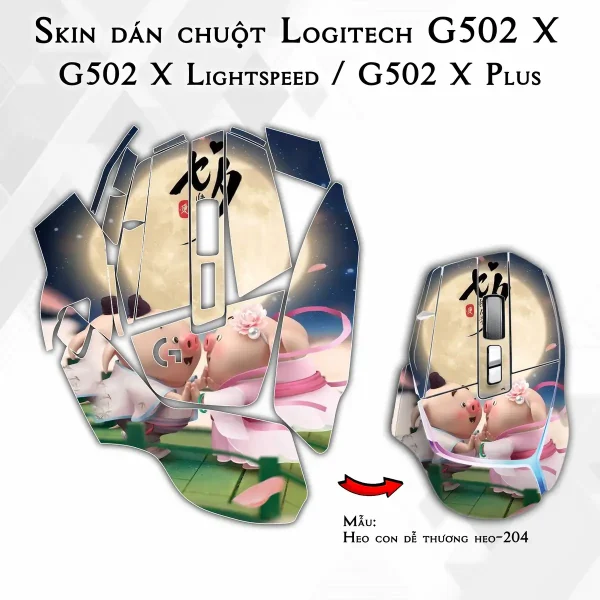 Skin dán chuột Logitech G502 X mẫu Heo con dễ thương heo-204