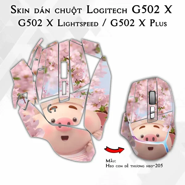 Skin dán chuột Logitech G502 X mẫu Heo con dễ thương heo-205